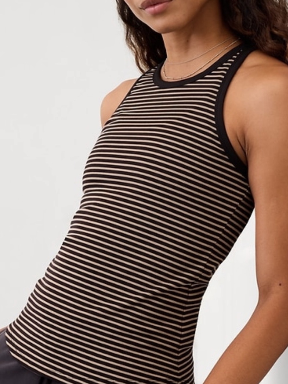 Athleta Black and Tan Stripe High-Neck Racerback Tank